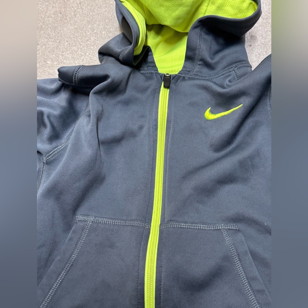 Nike Kids Charcoal and Neon Green Hoodie